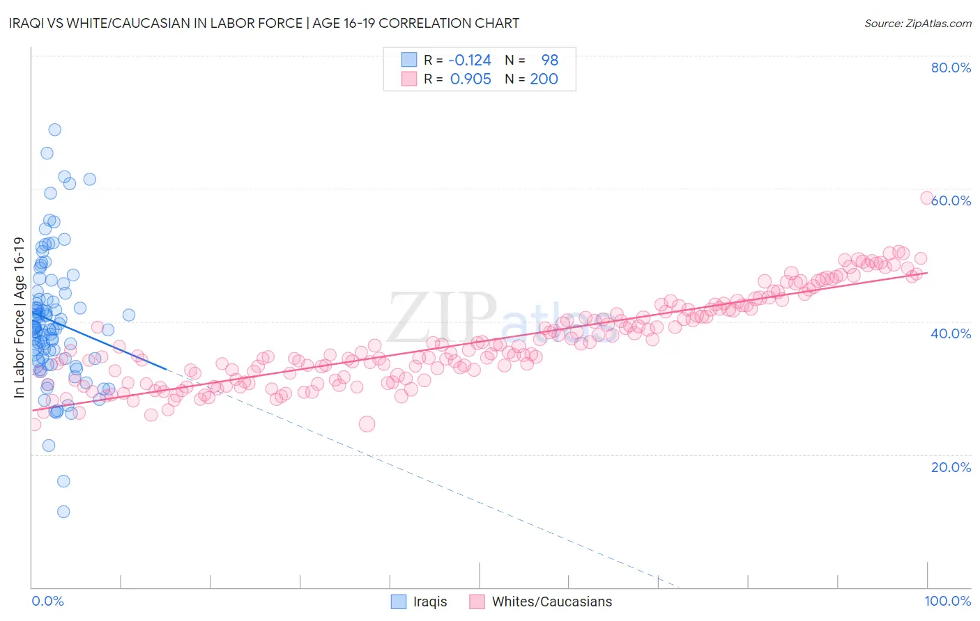 Iraqi vs White/Caucasian In Labor Force | Age 16-19