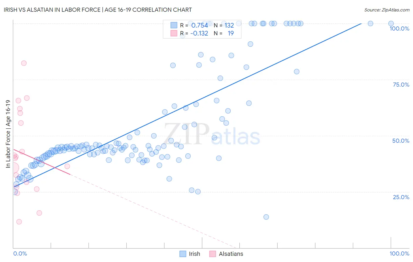 Irish vs Alsatian In Labor Force | Age 16-19