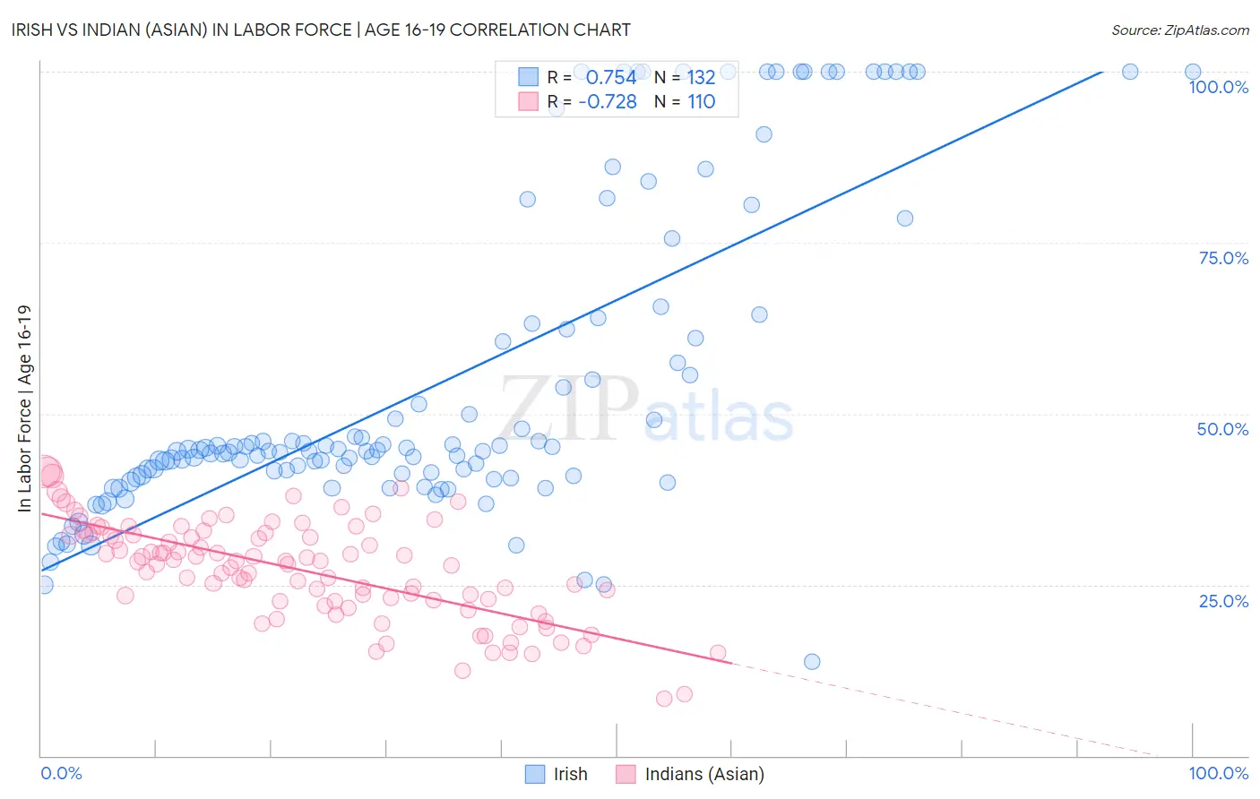 Irish vs Indian (Asian) In Labor Force | Age 16-19