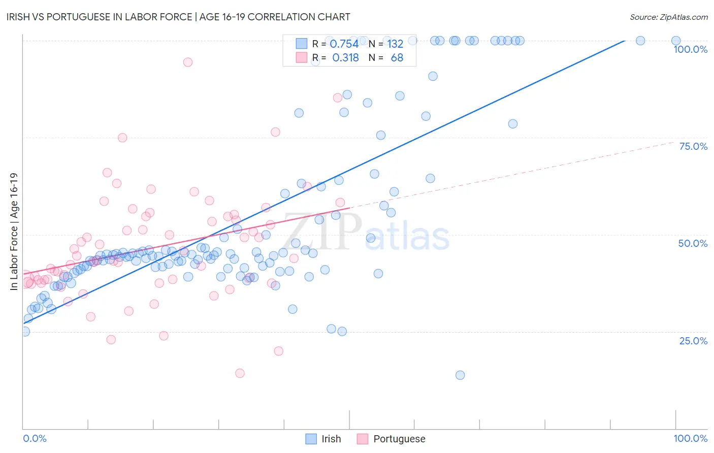 Irish vs Portuguese In Labor Force | Age 16-19