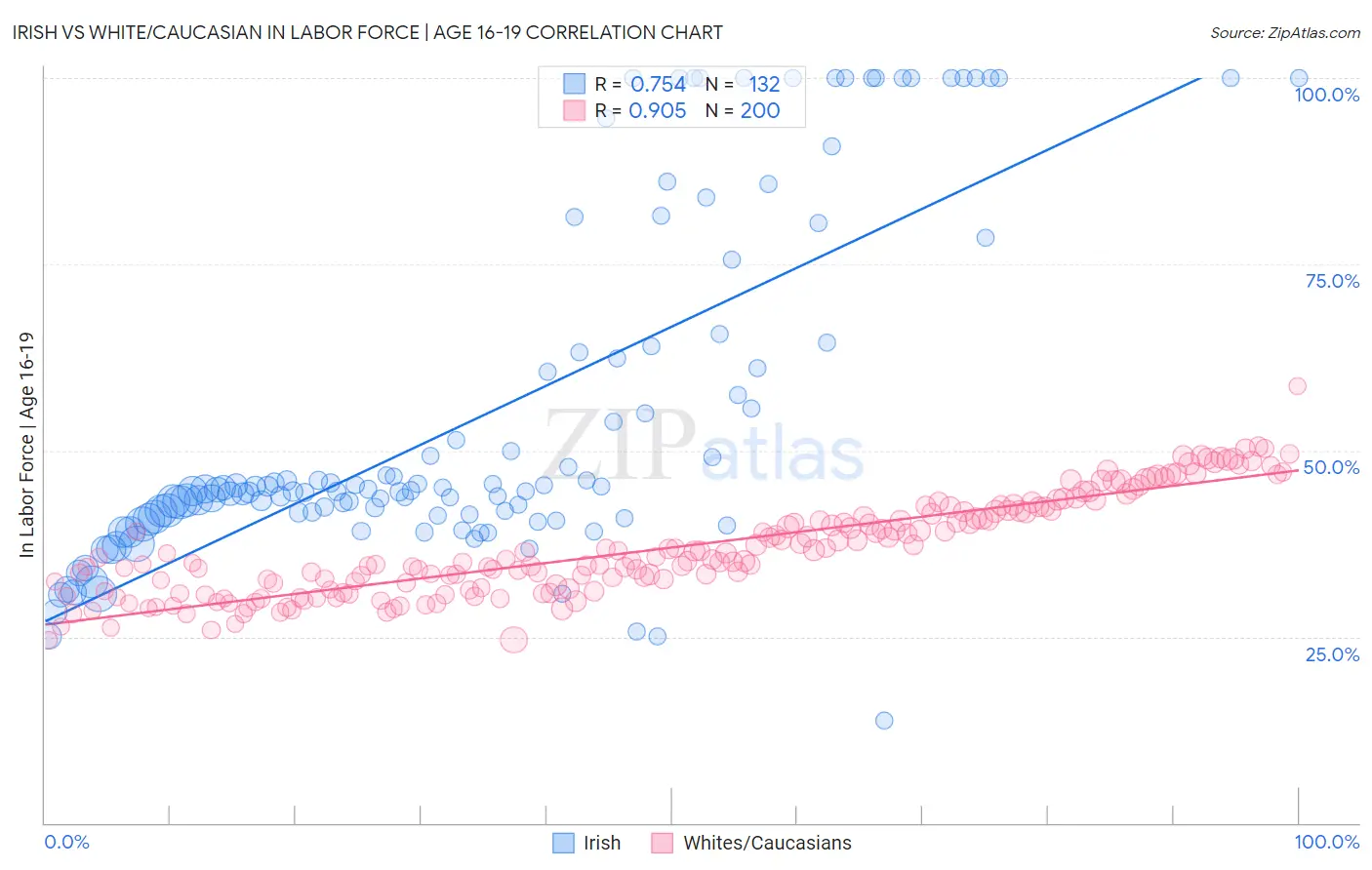 Irish vs White/Caucasian In Labor Force | Age 16-19