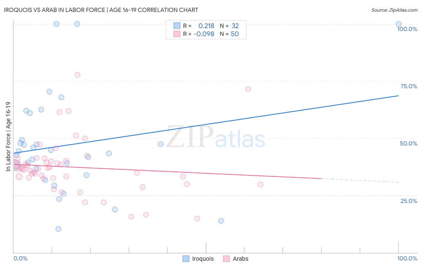 Iroquois vs Arab In Labor Force | Age 16-19