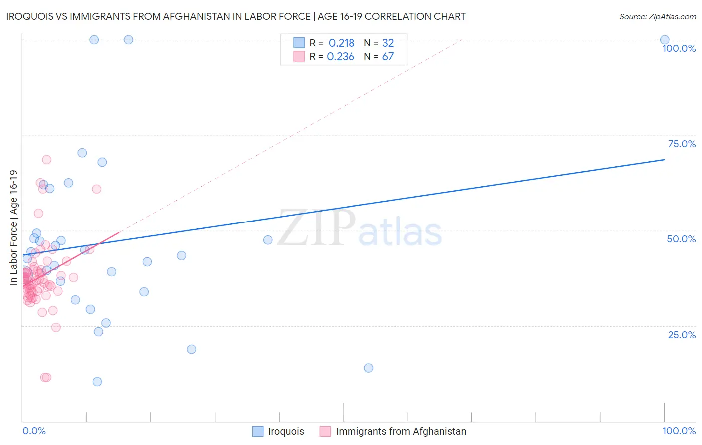 Iroquois vs Immigrants from Afghanistan In Labor Force | Age 16-19