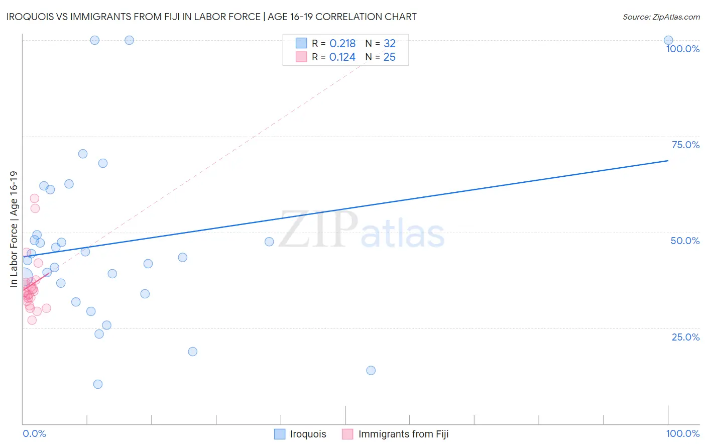 Iroquois vs Immigrants from Fiji In Labor Force | Age 16-19