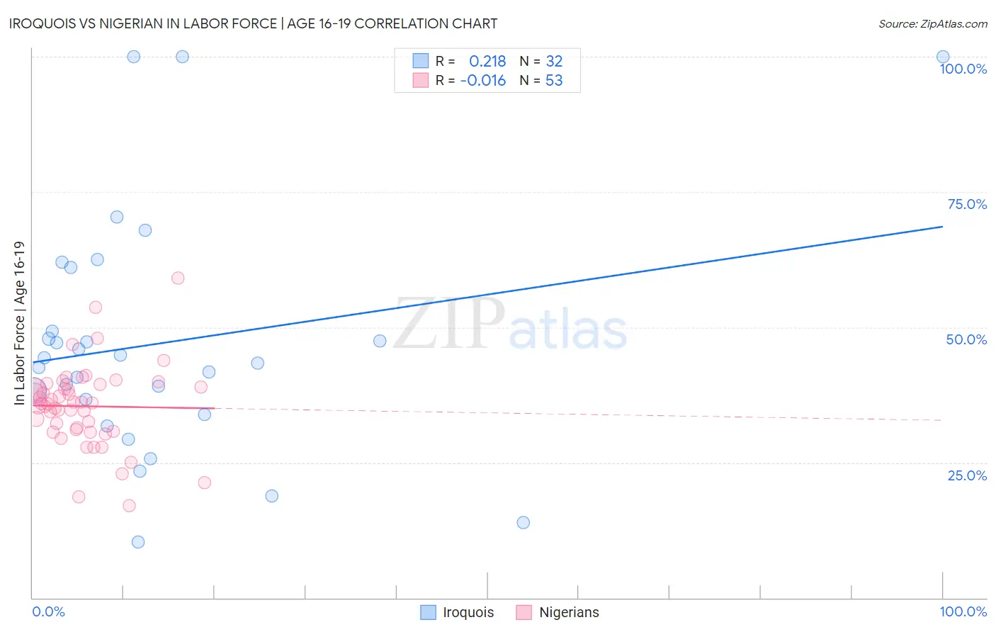 Iroquois vs Nigerian In Labor Force | Age 16-19