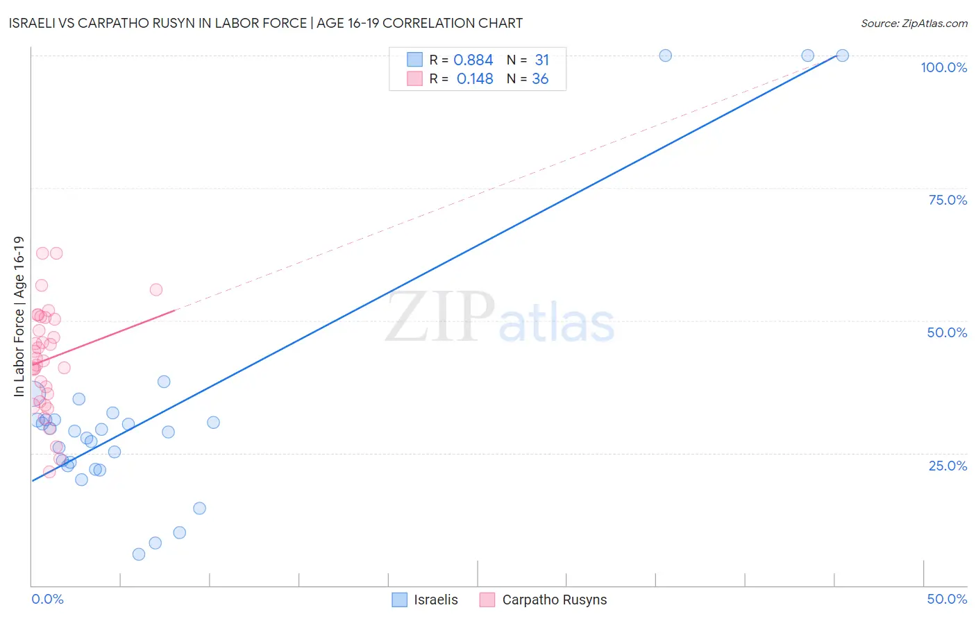 Israeli vs Carpatho Rusyn In Labor Force | Age 16-19