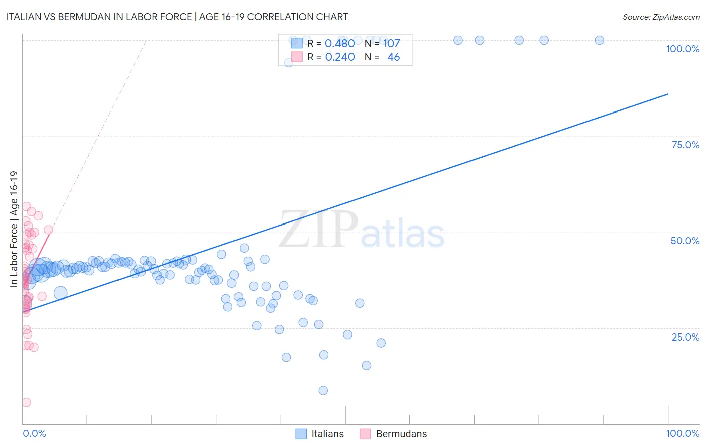 Italian vs Bermudan In Labor Force | Age 16-19