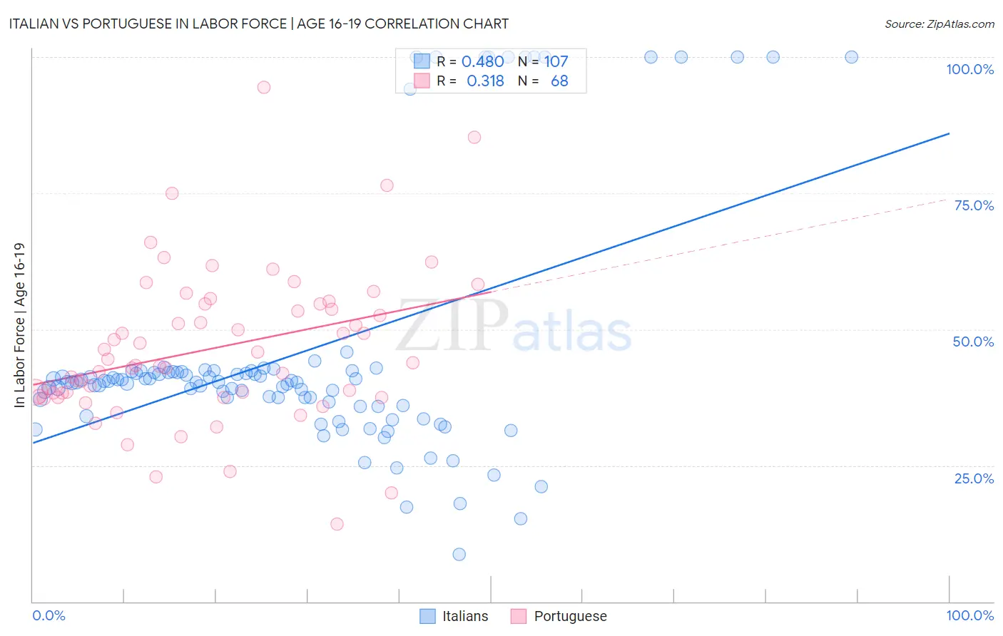 Italian vs Portuguese In Labor Force | Age 16-19