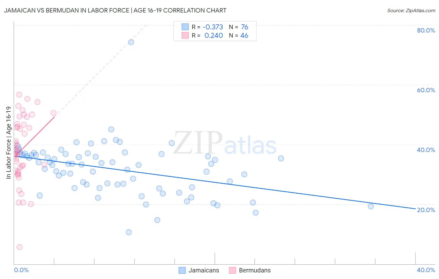 Jamaican vs Bermudan In Labor Force | Age 16-19