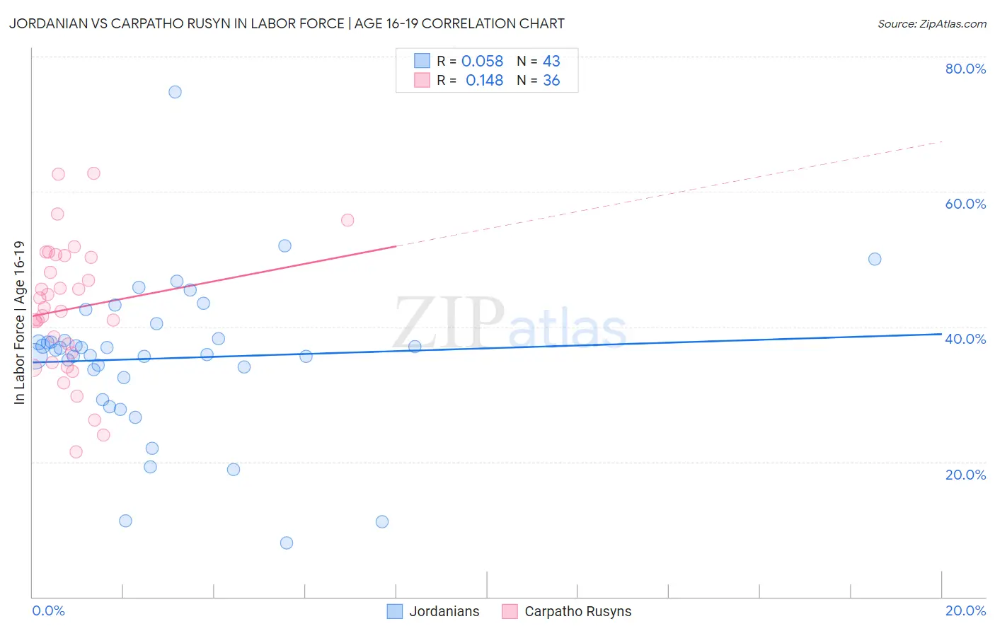 Jordanian vs Carpatho Rusyn In Labor Force | Age 16-19