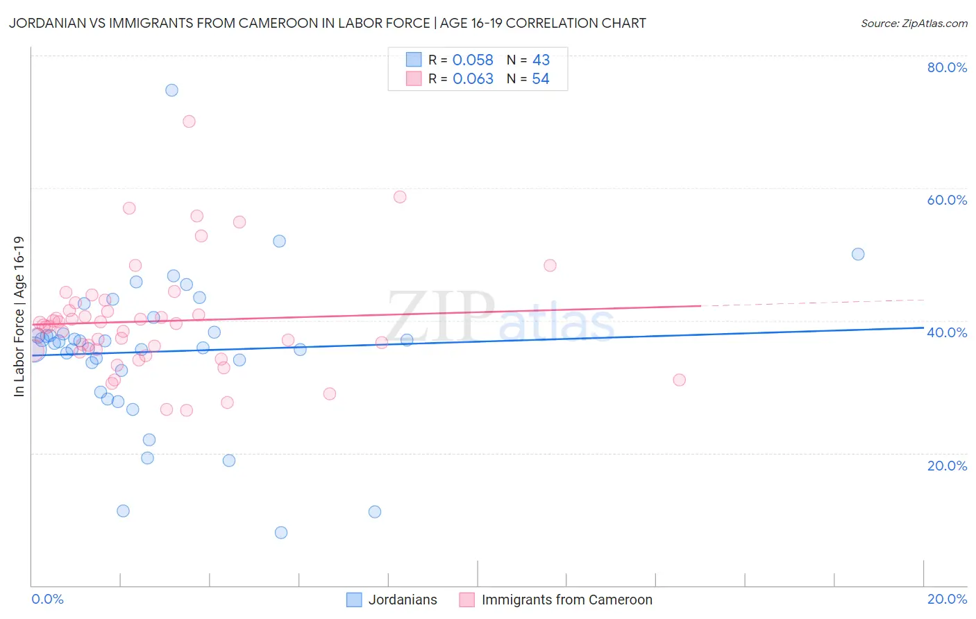 Jordanian vs Immigrants from Cameroon In Labor Force | Age 16-19