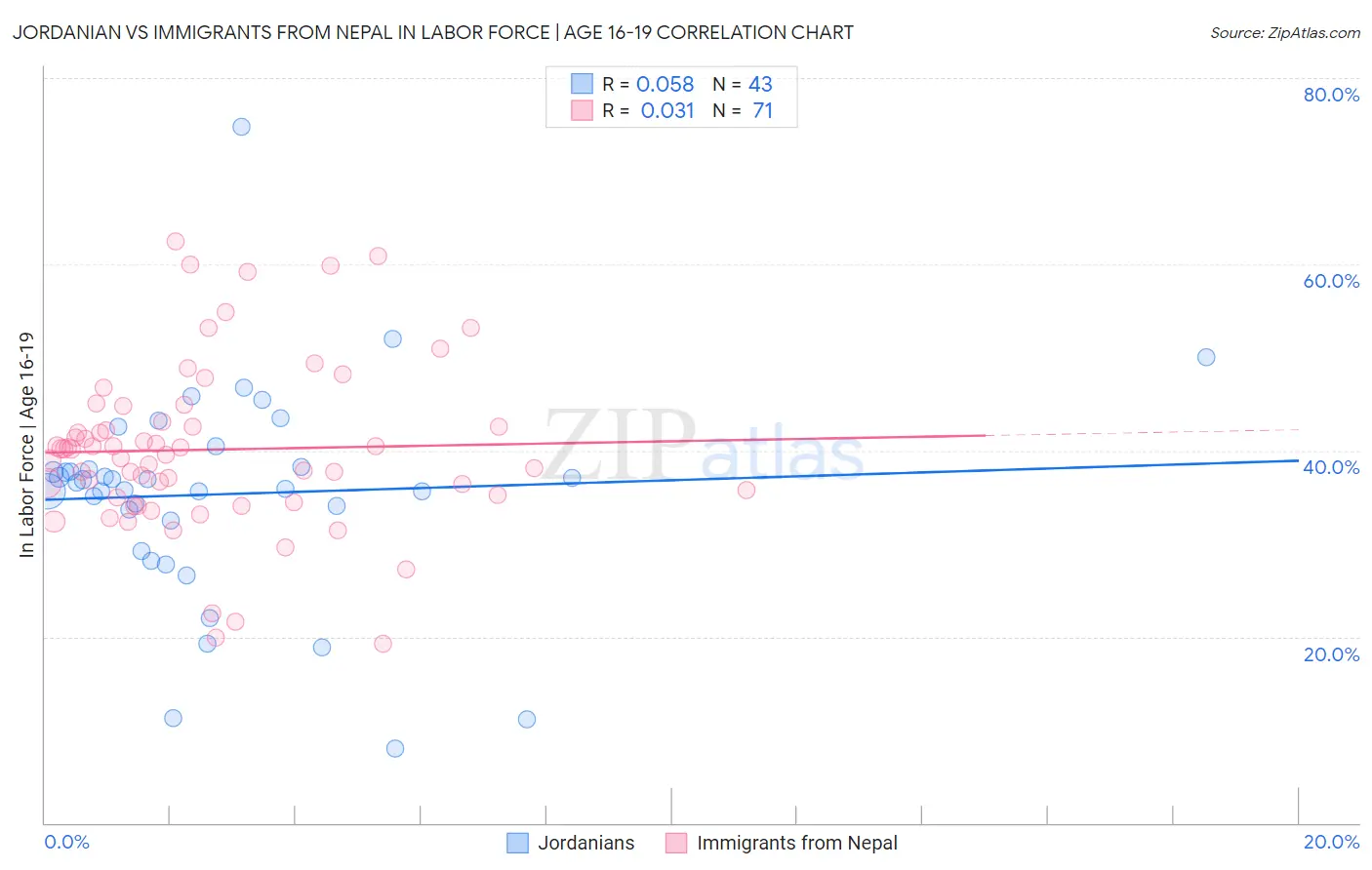 Jordanian vs Immigrants from Nepal In Labor Force | Age 16-19