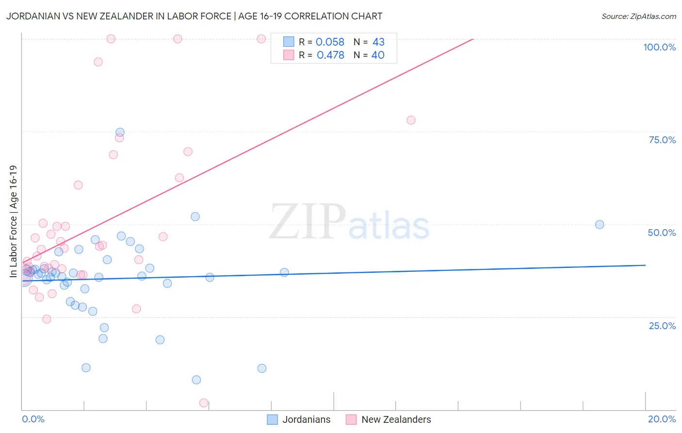 Jordanian vs New Zealander In Labor Force | Age 16-19