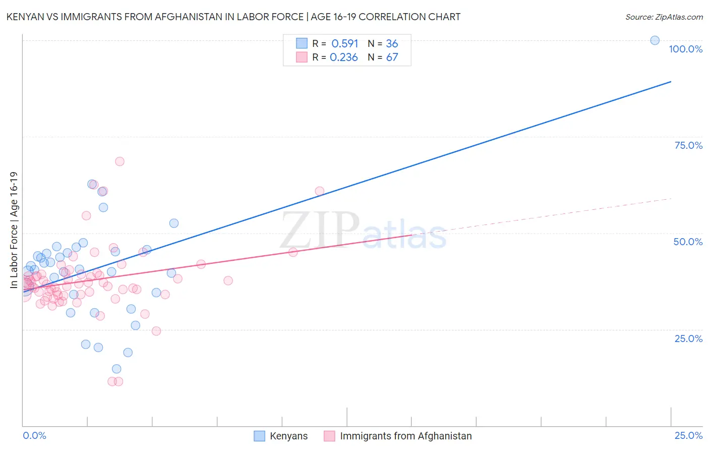 Kenyan vs Immigrants from Afghanistan In Labor Force | Age 16-19