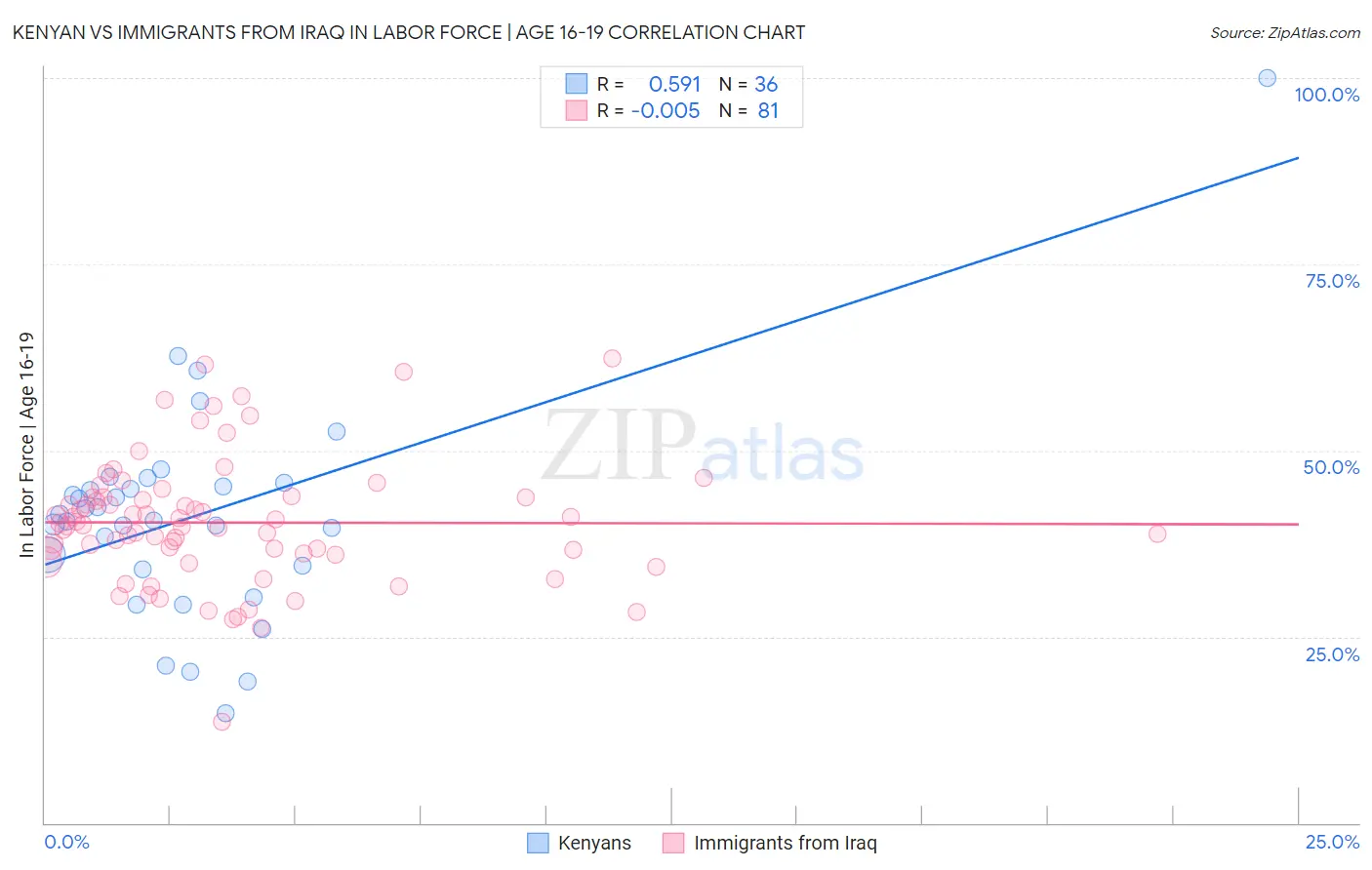 Kenyan vs Immigrants from Iraq In Labor Force | Age 16-19