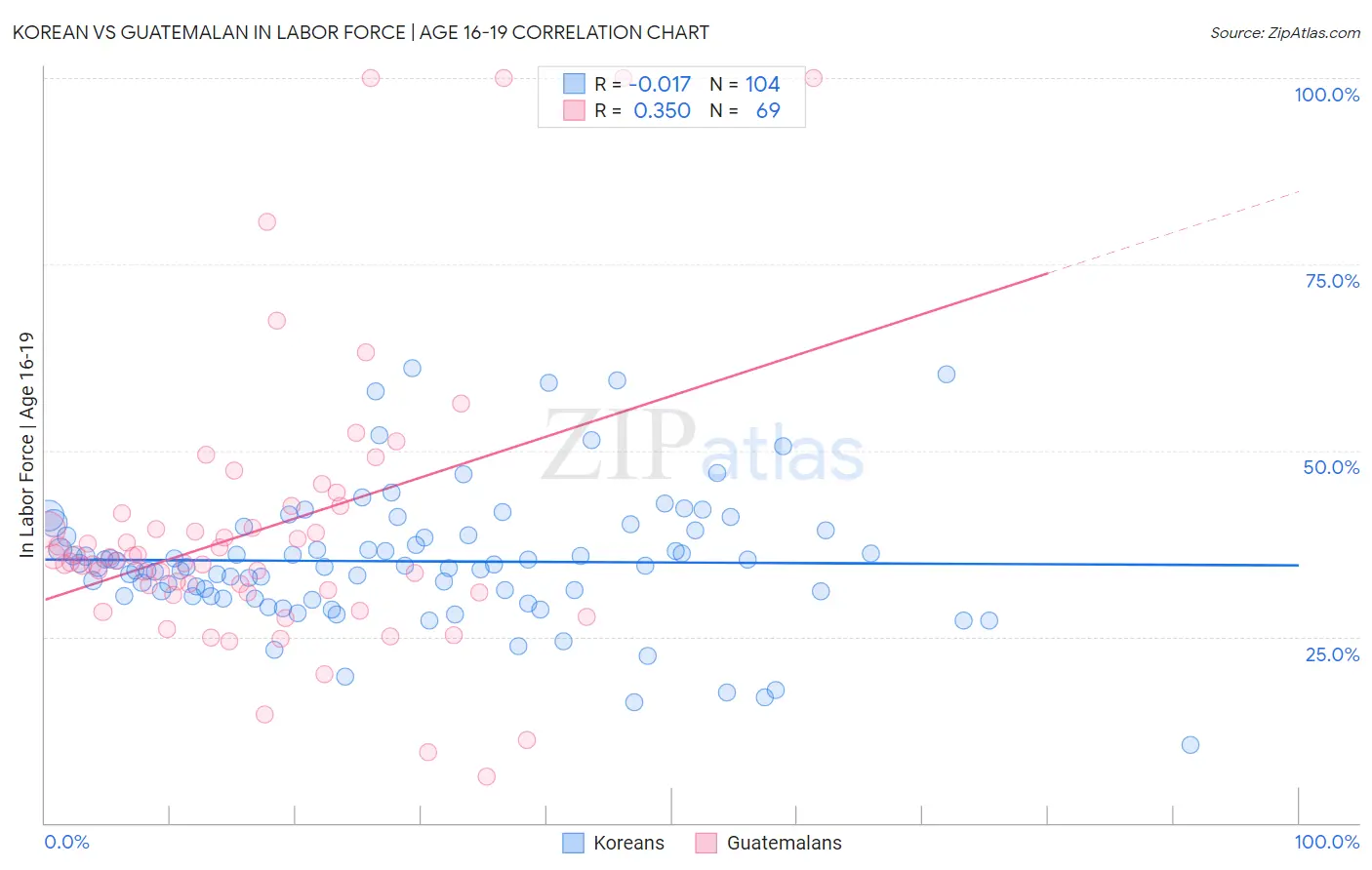 Korean vs Guatemalan In Labor Force | Age 16-19