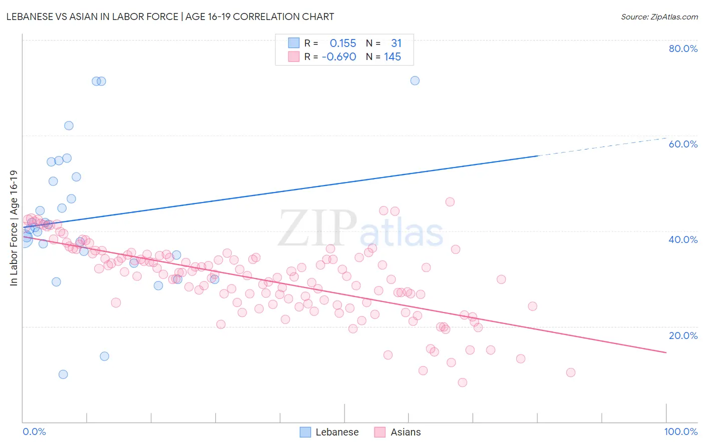 Lebanese vs Asian In Labor Force | Age 16-19