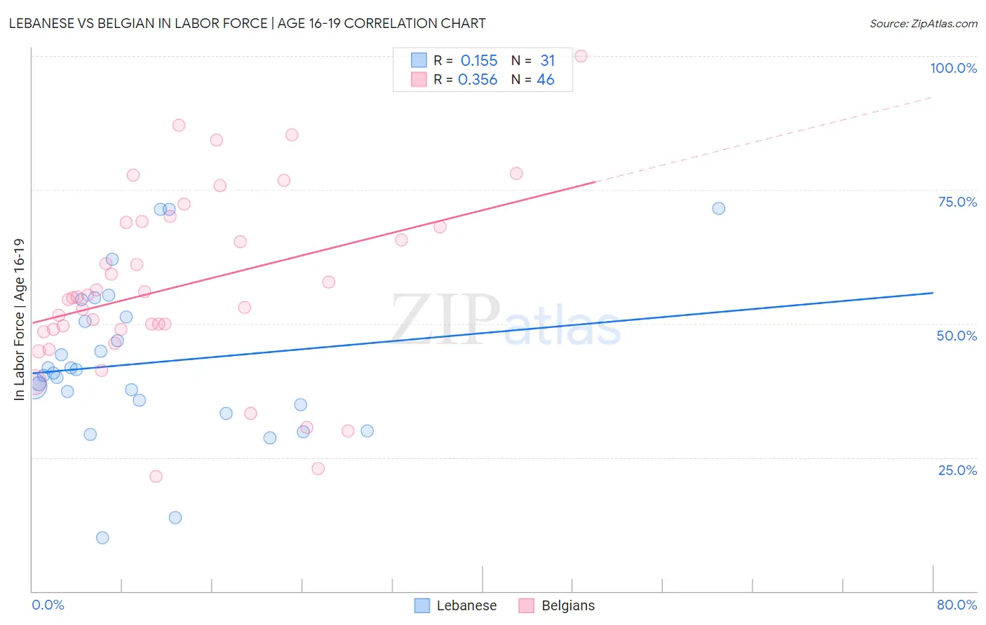 Lebanese vs Belgian In Labor Force | Age 16-19