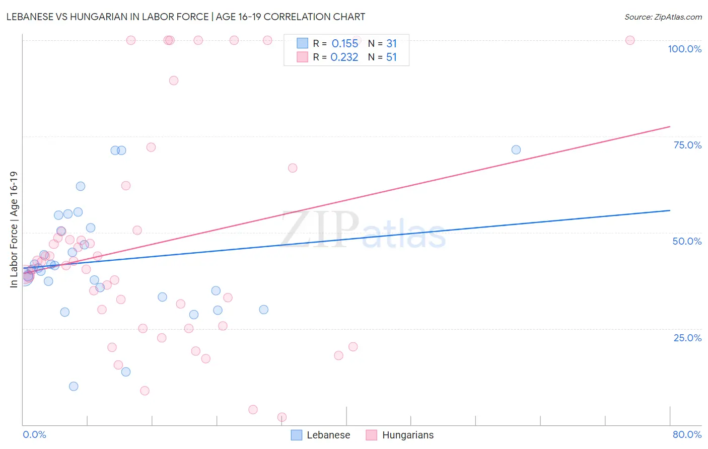 Lebanese vs Hungarian In Labor Force | Age 16-19