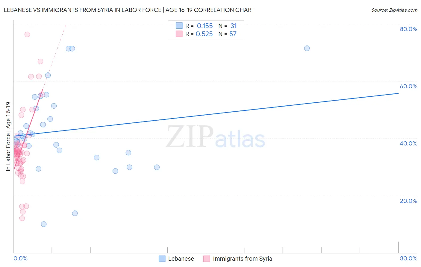 Lebanese vs Immigrants from Syria In Labor Force | Age 16-19