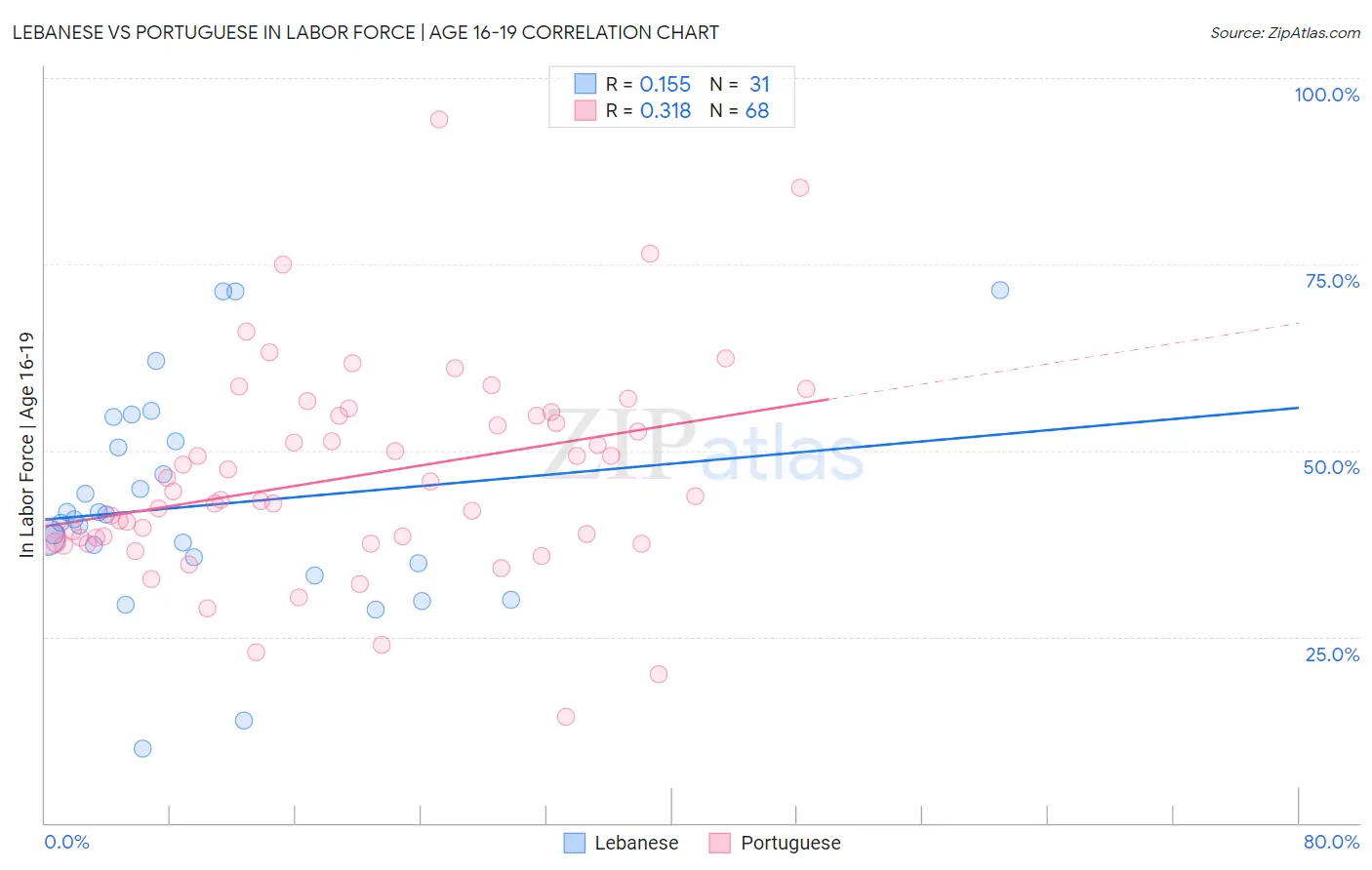 Lebanese vs Portuguese In Labor Force | Age 16-19