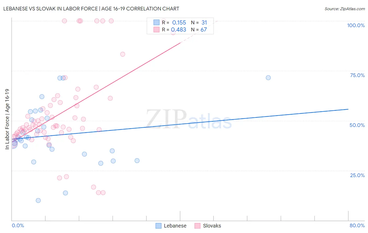 Lebanese vs Slovak In Labor Force | Age 16-19