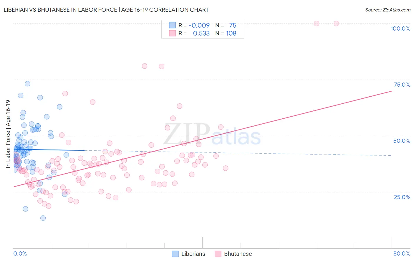 Liberian vs Bhutanese In Labor Force | Age 16-19