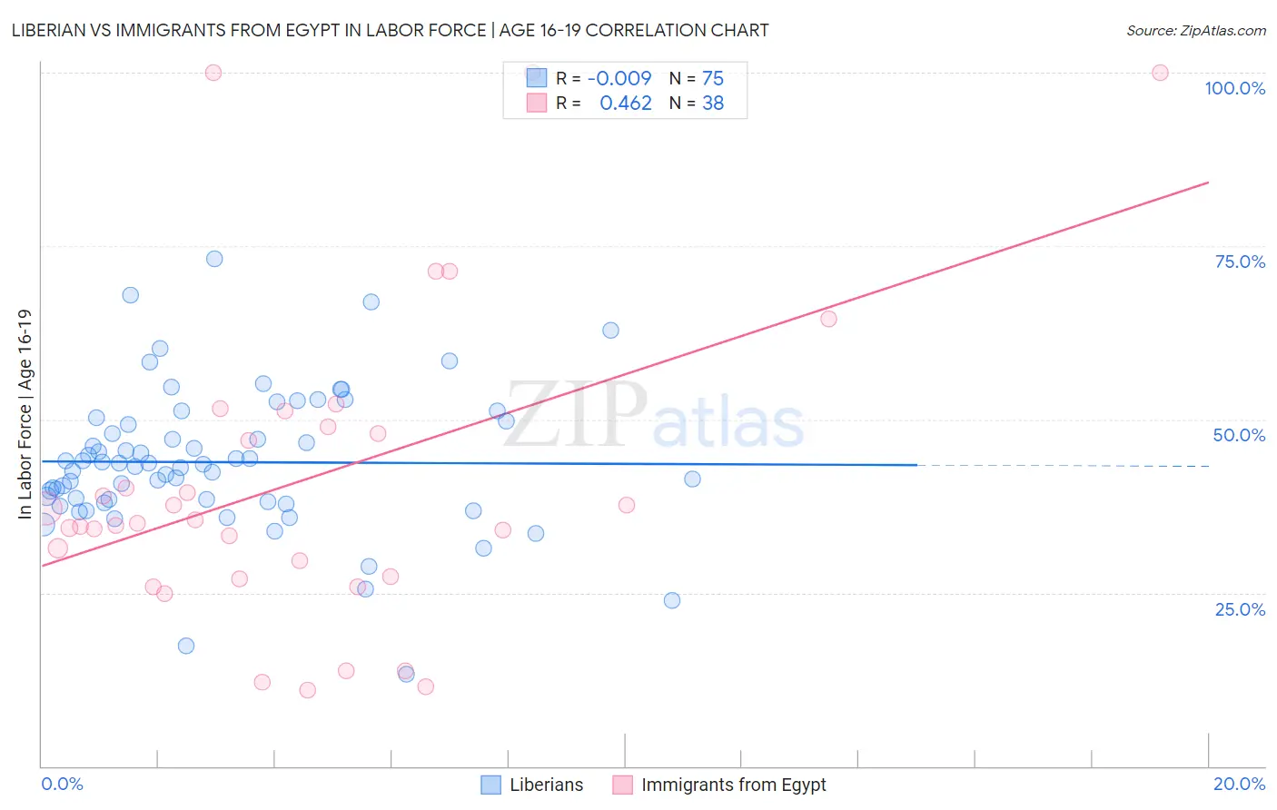 Liberian vs Immigrants from Egypt In Labor Force | Age 16-19