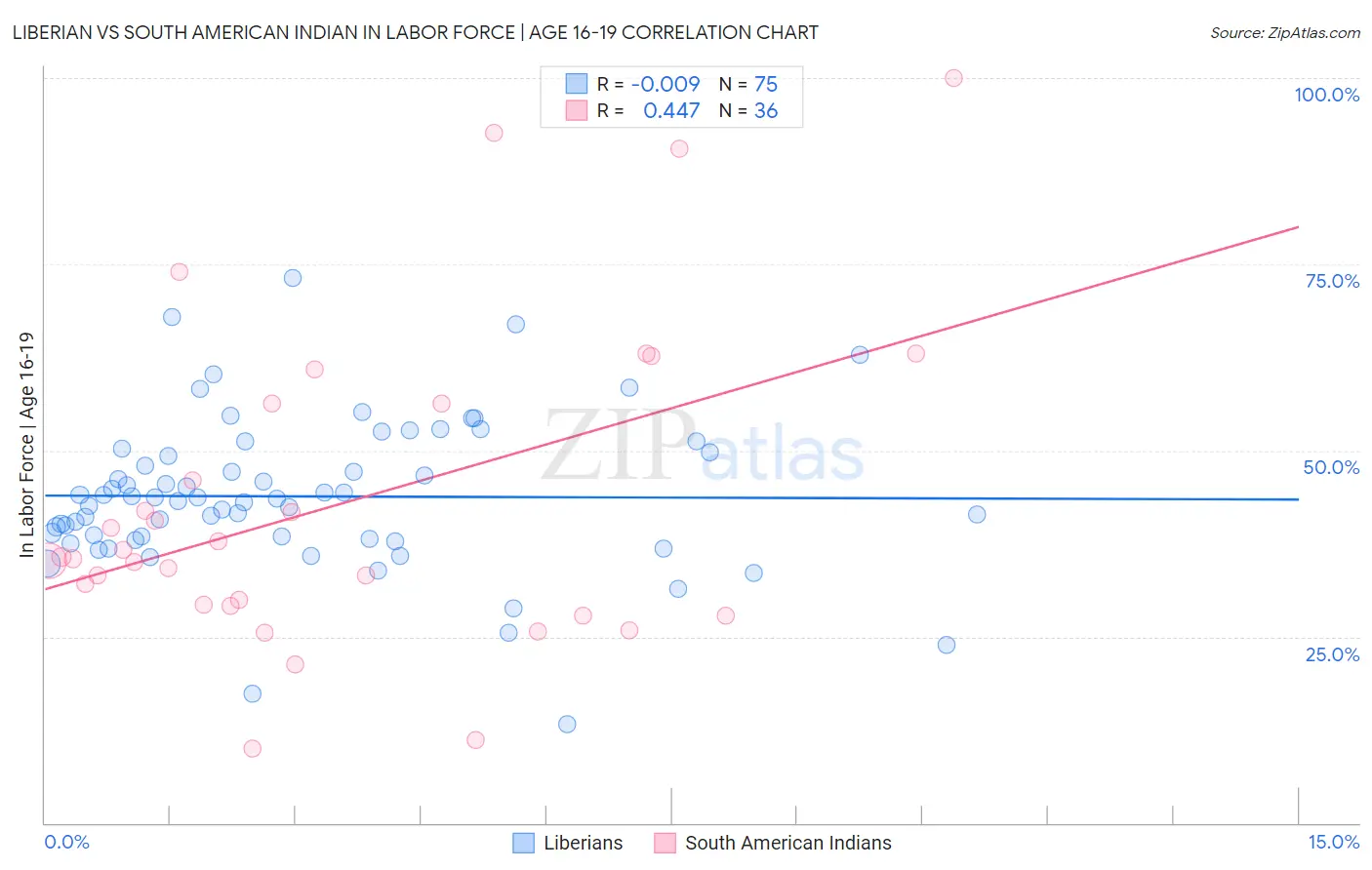 Liberian vs South American Indian In Labor Force | Age 16-19