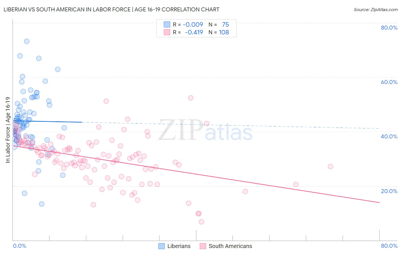 Liberian vs South American In Labor Force | Age 16-19