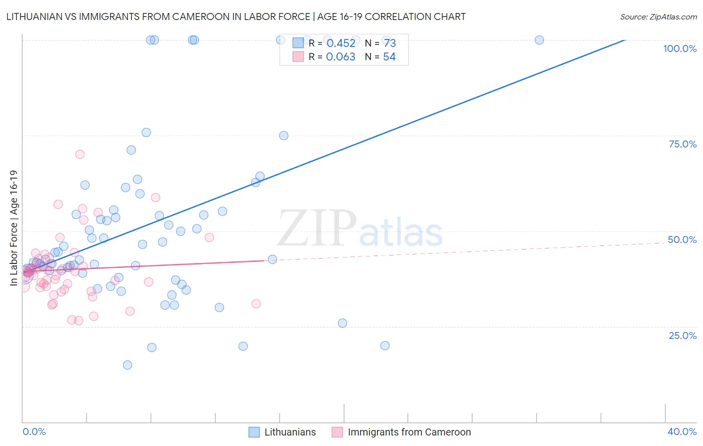 Lithuanian vs Immigrants from Cameroon In Labor Force | Age 16-19