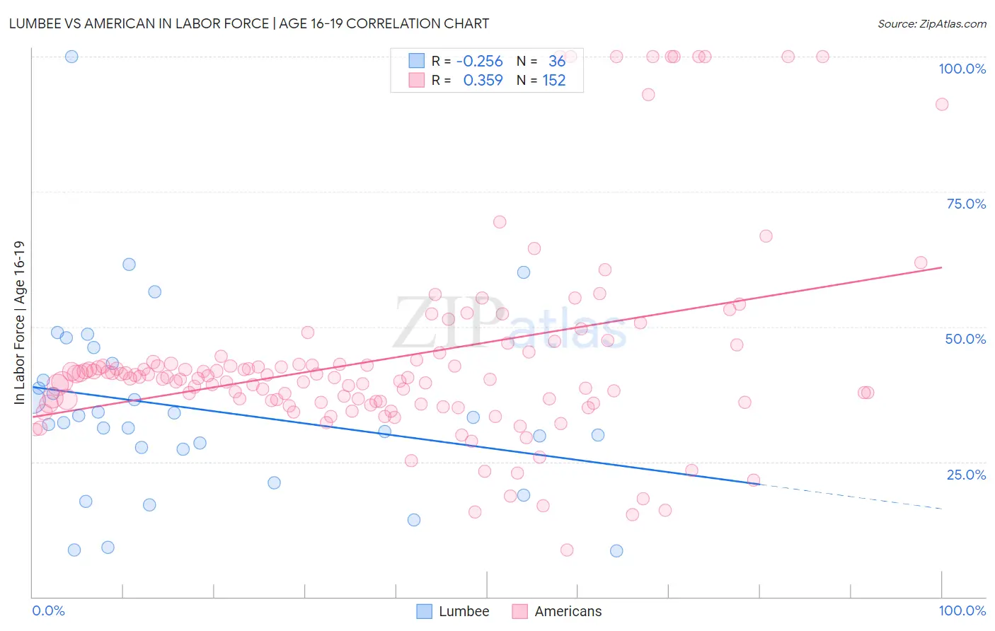 Lumbee vs American In Labor Force | Age 16-19