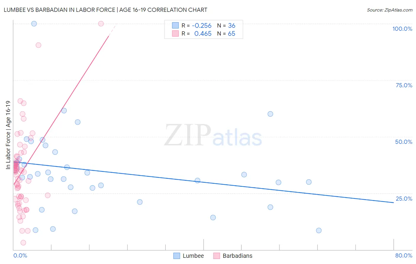 Lumbee vs Barbadian In Labor Force | Age 16-19