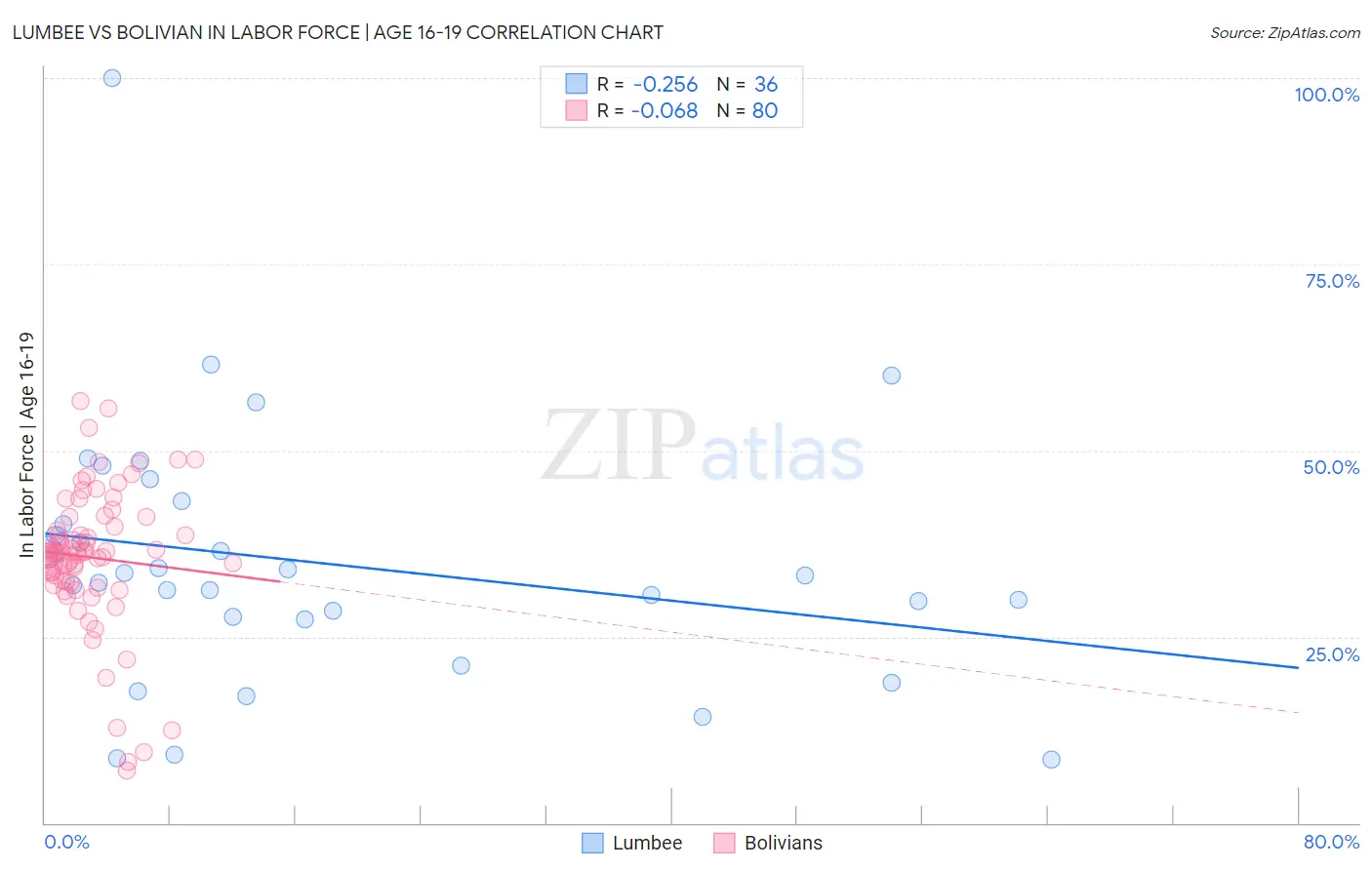 Lumbee vs Bolivian In Labor Force | Age 16-19