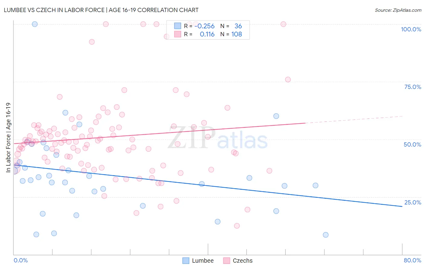 Lumbee vs Czech In Labor Force | Age 16-19