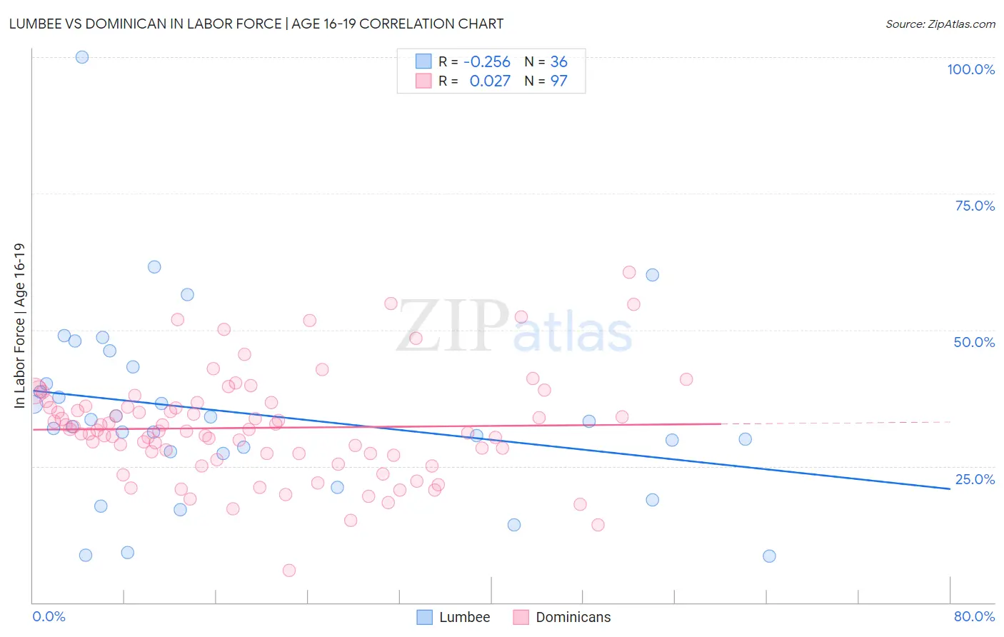 Lumbee vs Dominican In Labor Force | Age 16-19