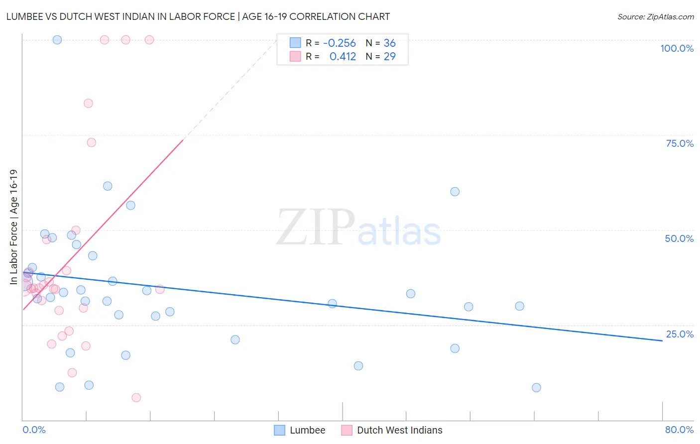 Lumbee vs Dutch West Indian In Labor Force | Age 16-19