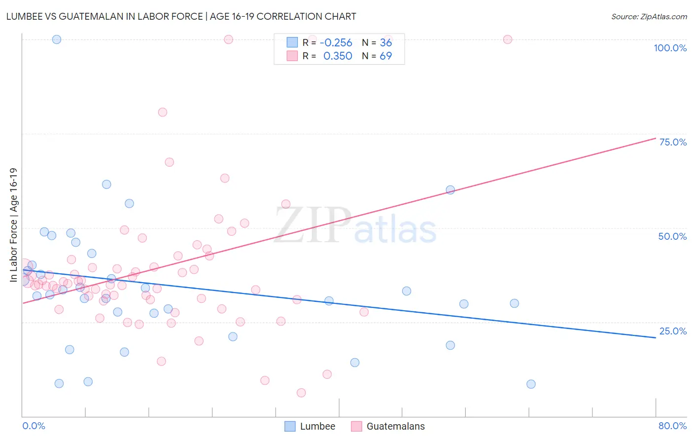 Lumbee vs Guatemalan In Labor Force | Age 16-19