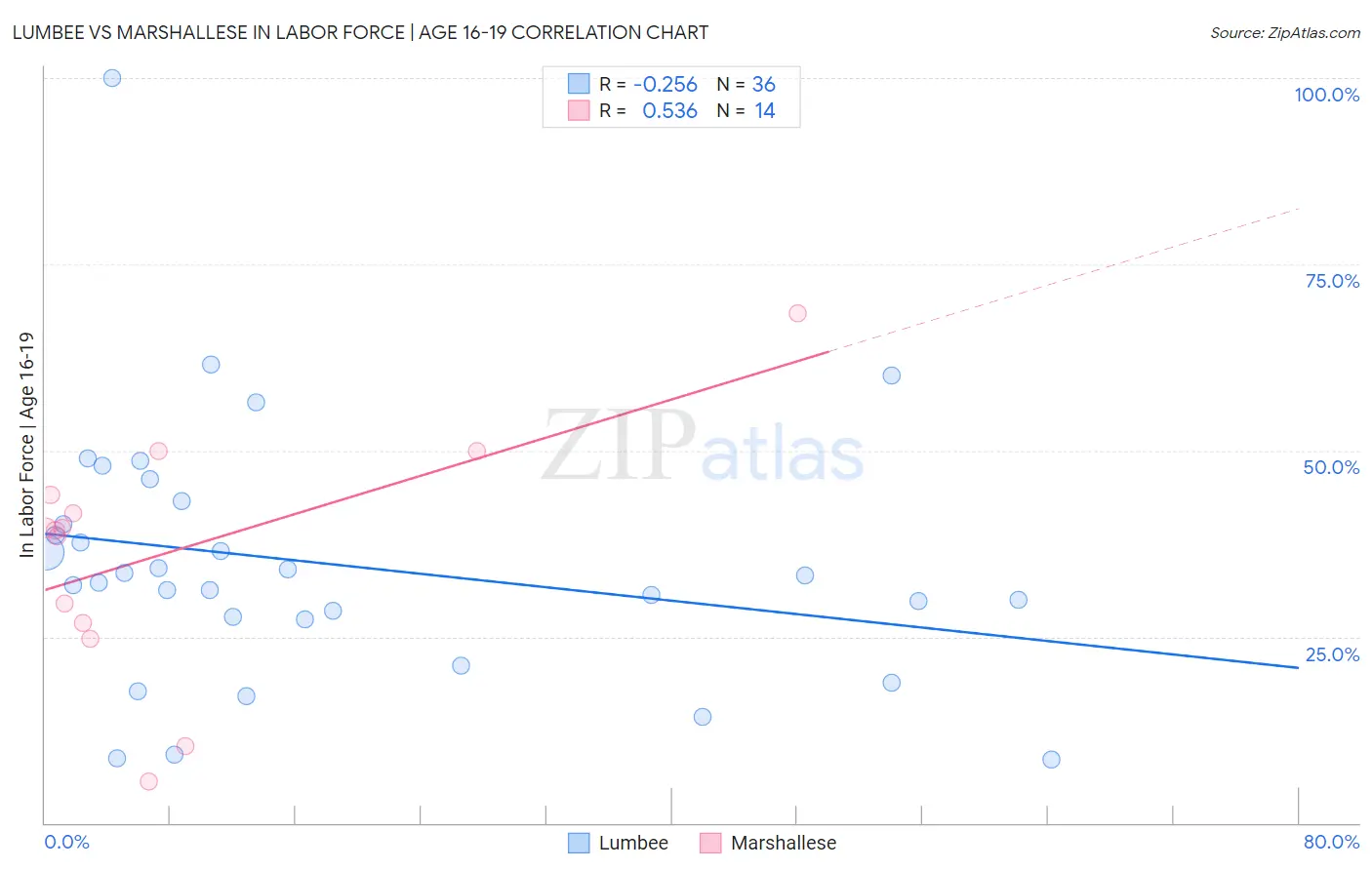 Lumbee vs Marshallese In Labor Force | Age 16-19