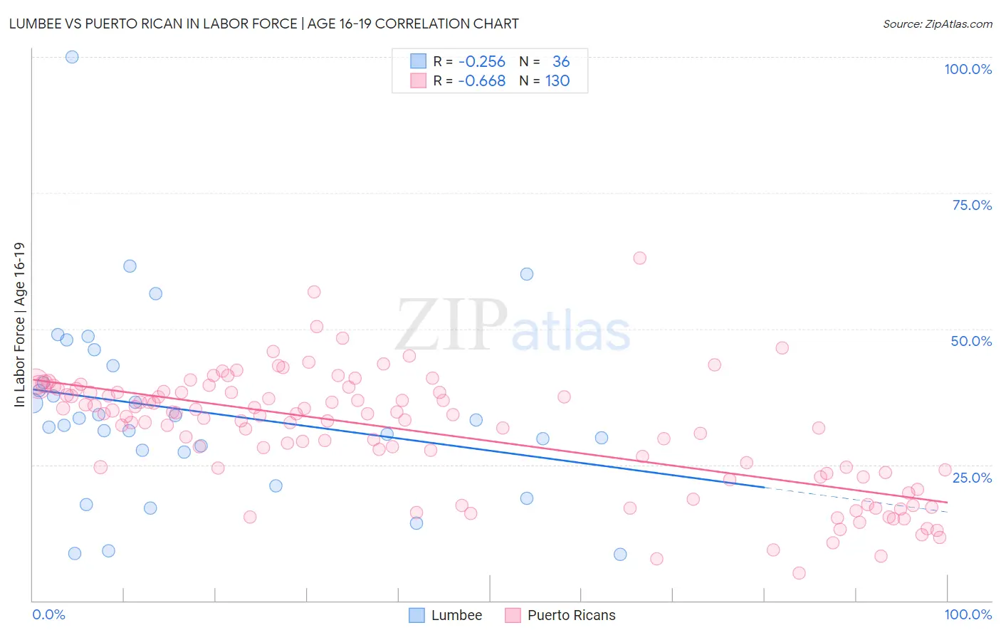 Lumbee vs Puerto Rican In Labor Force | Age 16-19