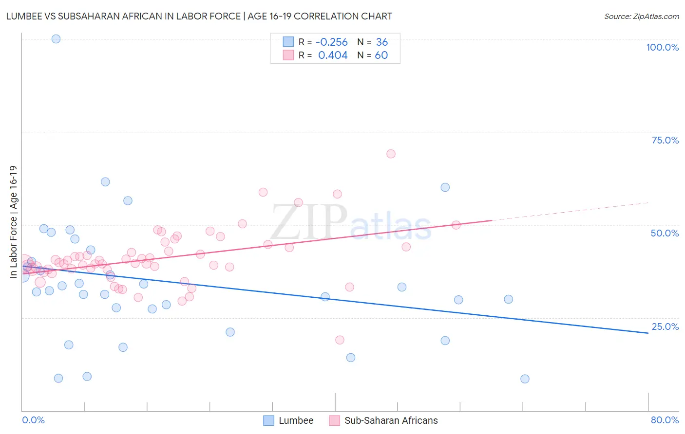 Lumbee vs Subsaharan African In Labor Force | Age 16-19