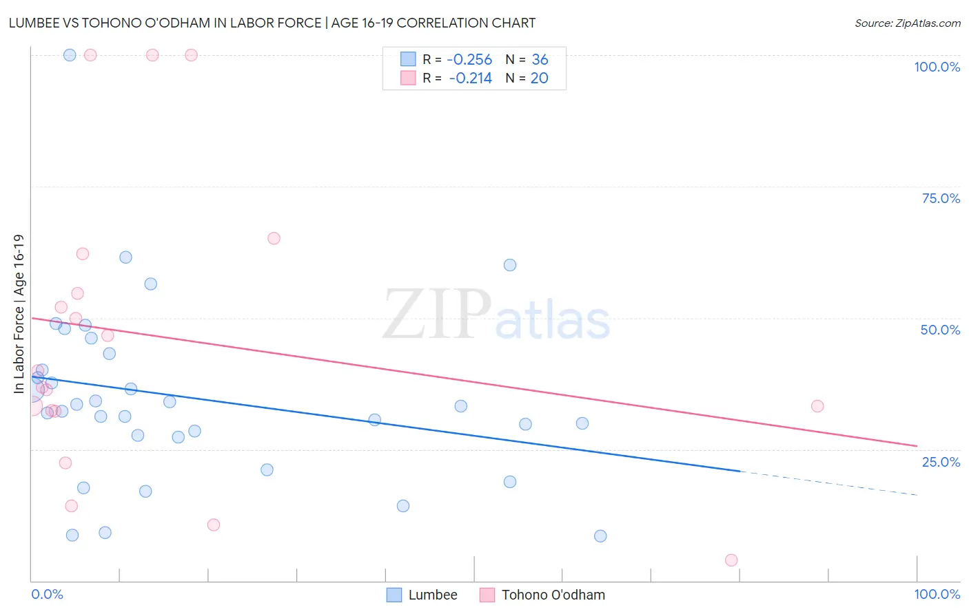 Lumbee vs Tohono O'odham In Labor Force | Age 16-19