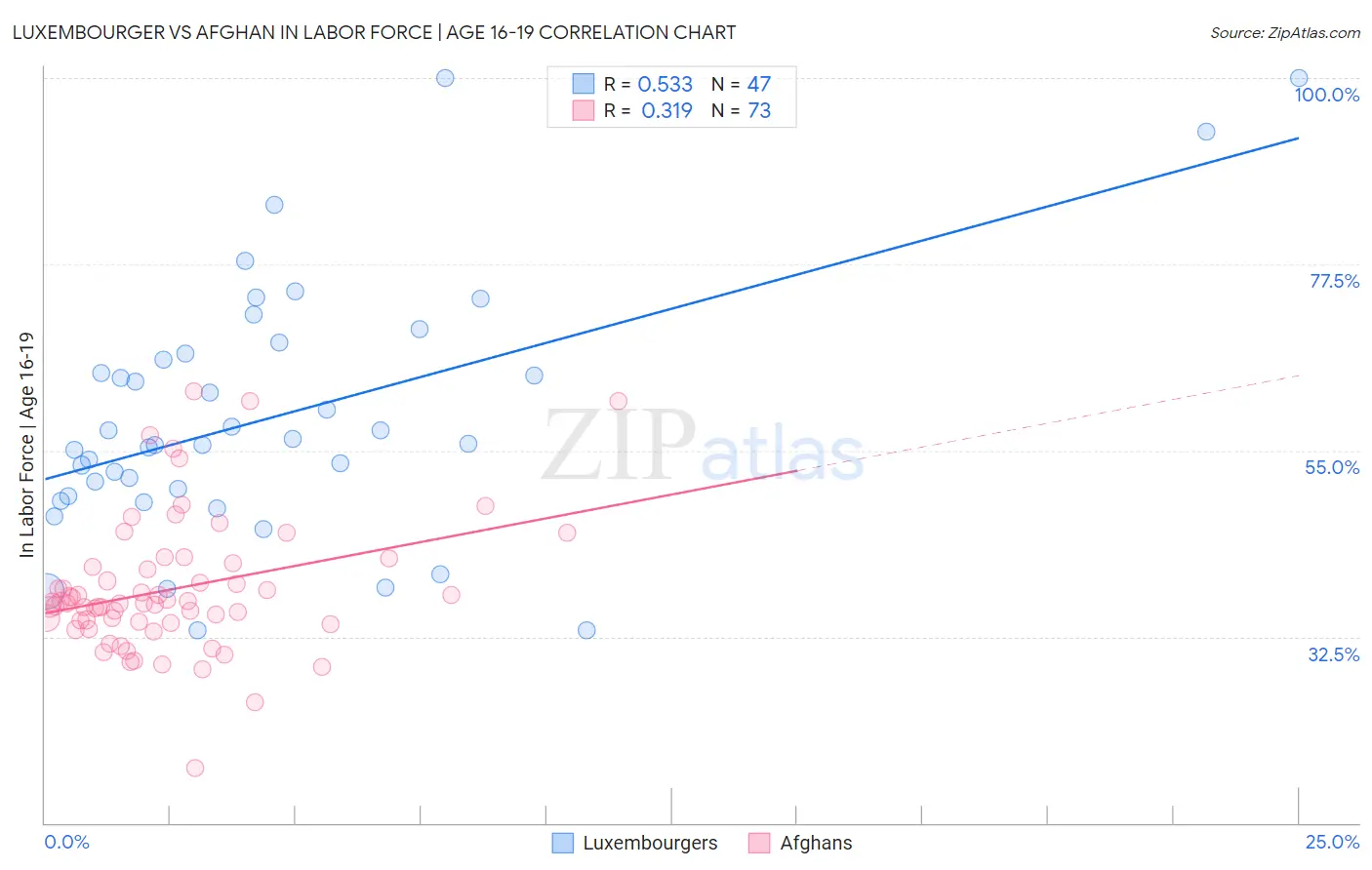 Luxembourger vs Afghan In Labor Force | Age 16-19