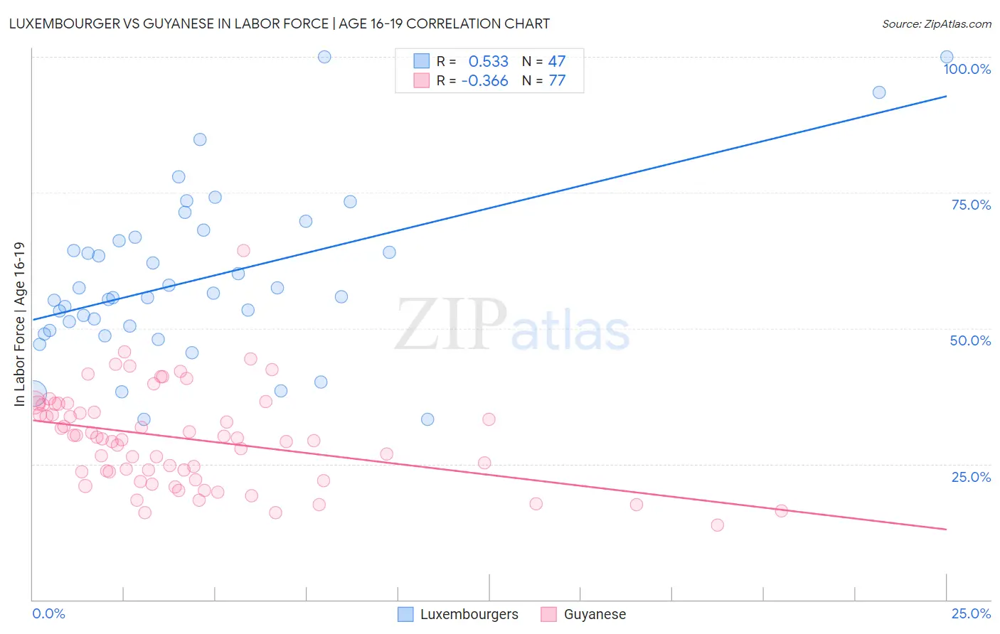 Luxembourger vs Guyanese In Labor Force | Age 16-19