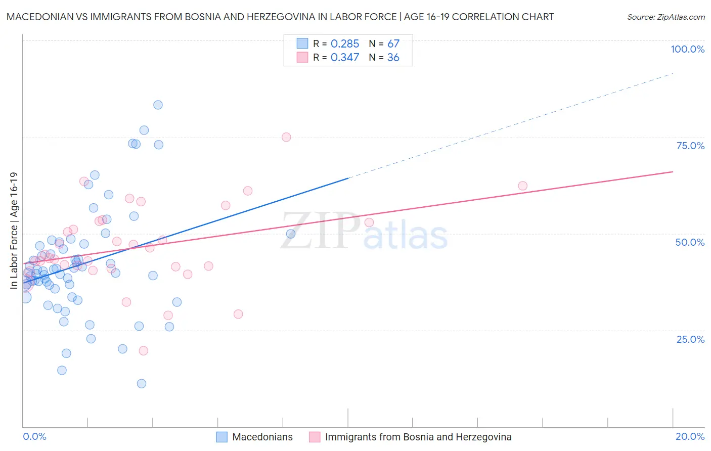 Macedonian vs Immigrants from Bosnia and Herzegovina In Labor Force | Age 16-19