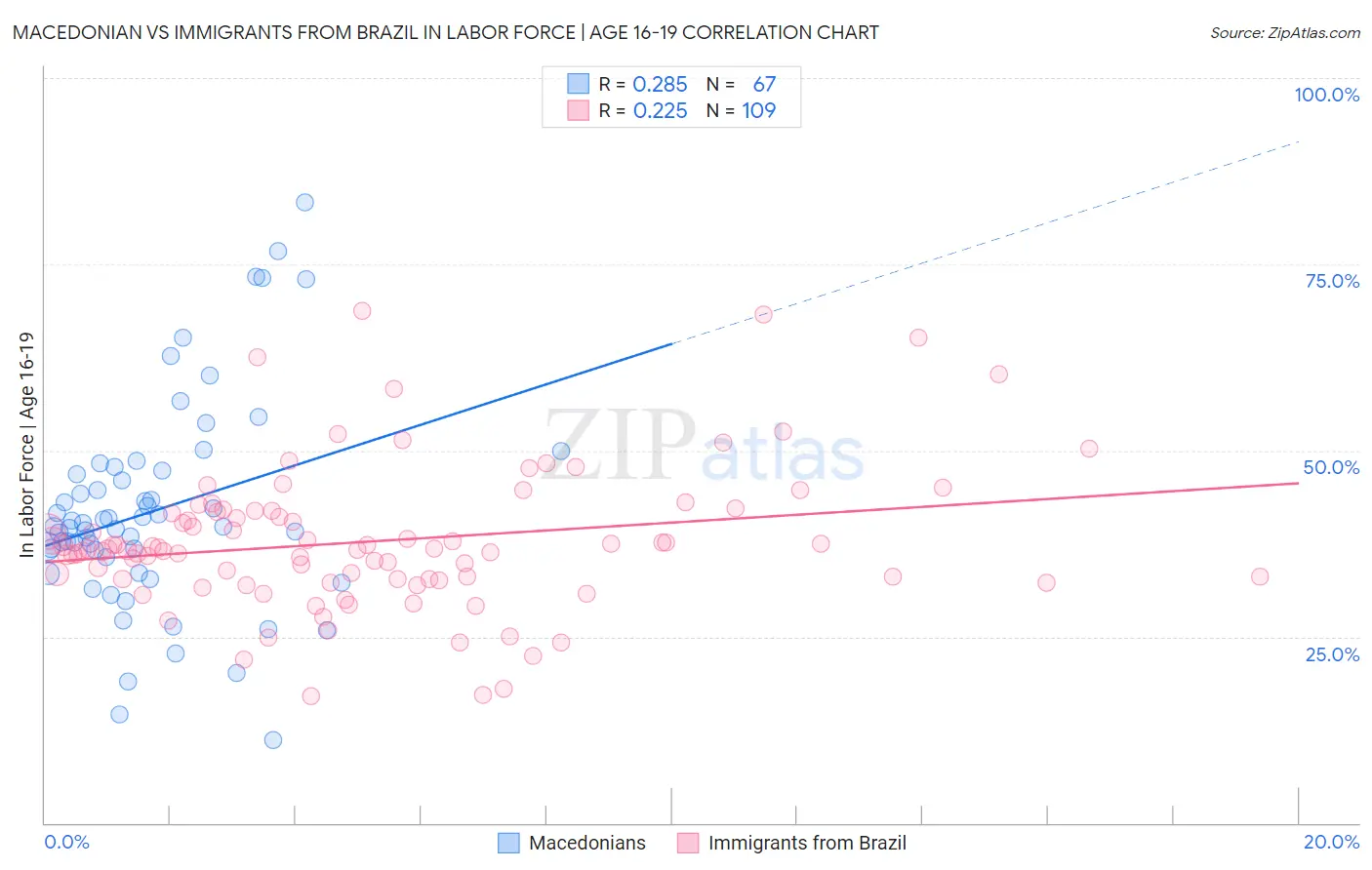 Macedonian vs Immigrants from Brazil In Labor Force | Age 16-19