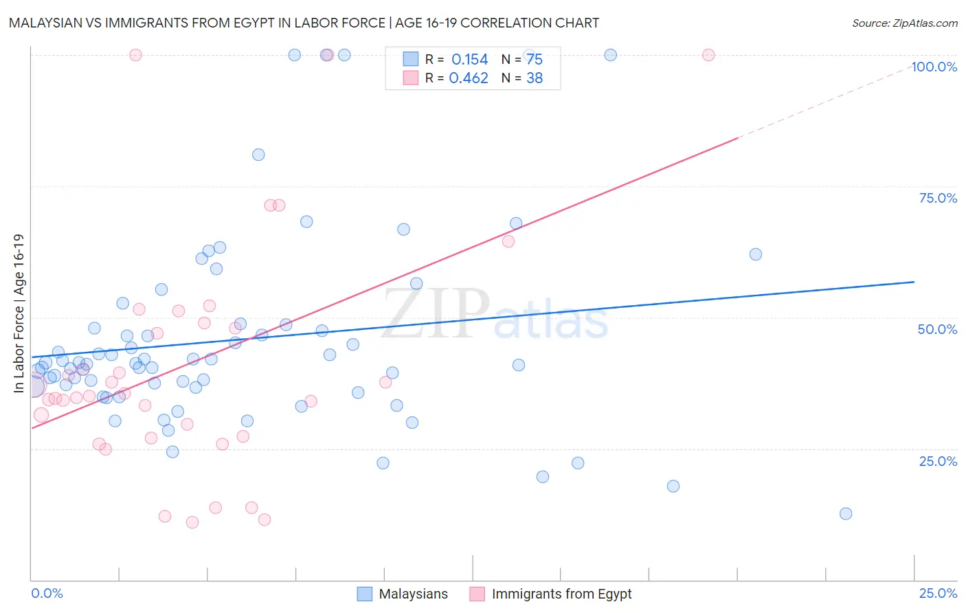 Malaysian vs Immigrants from Egypt In Labor Force | Age 16-19