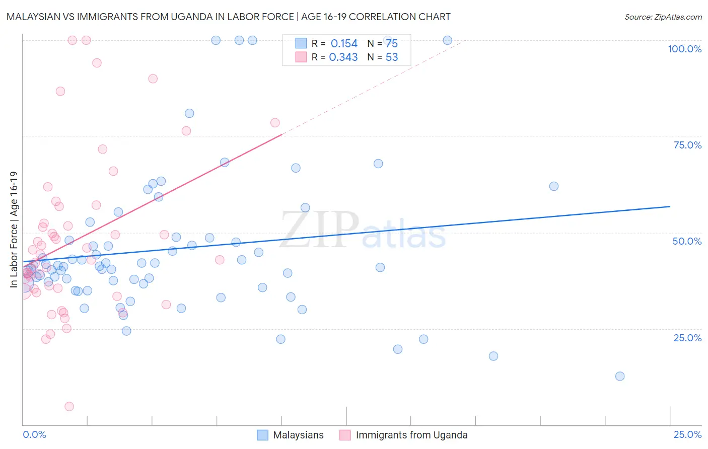 Malaysian vs Immigrants from Uganda In Labor Force | Age 16-19