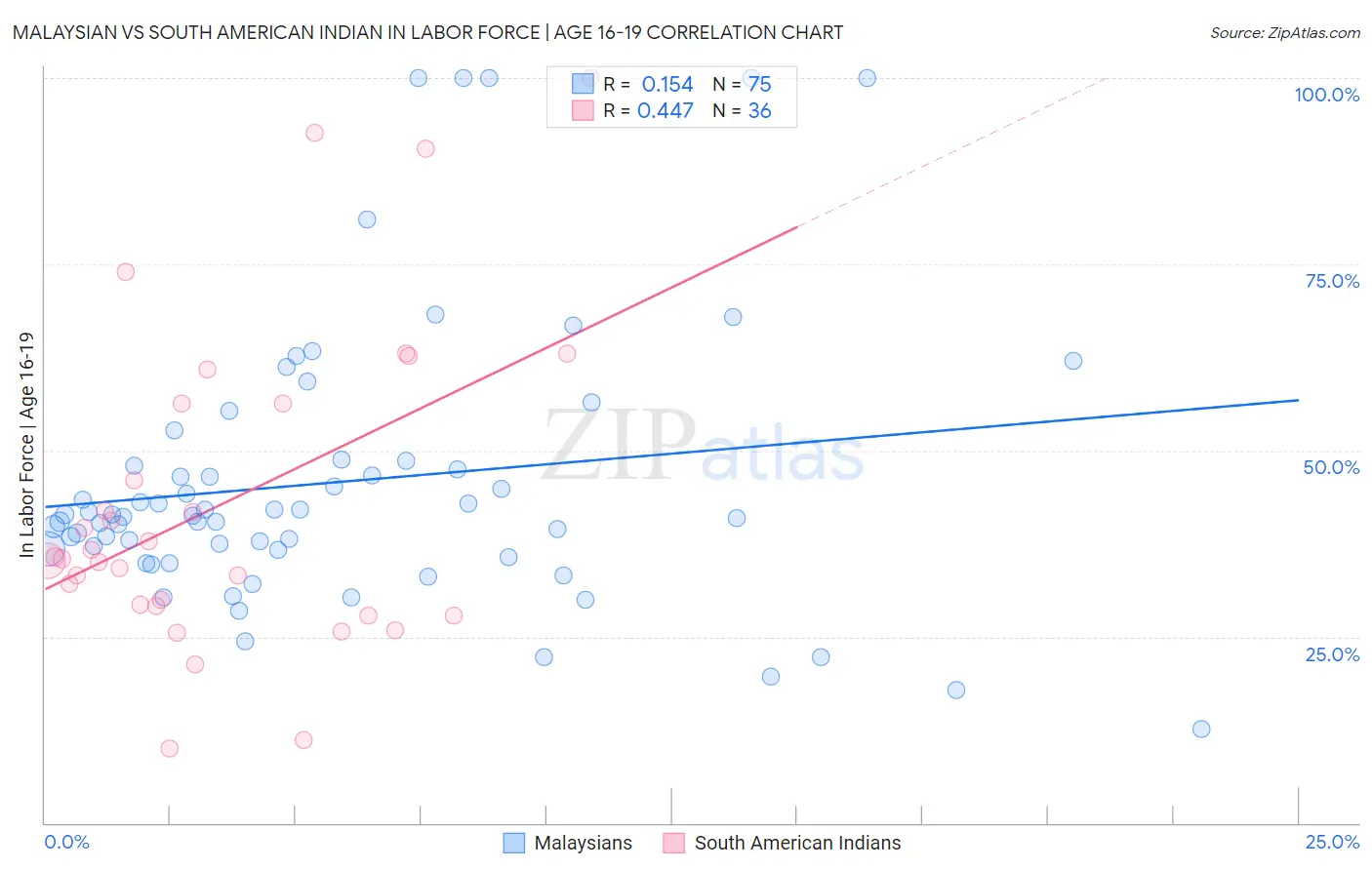 Malaysian vs South American Indian In Labor Force | Age 16-19