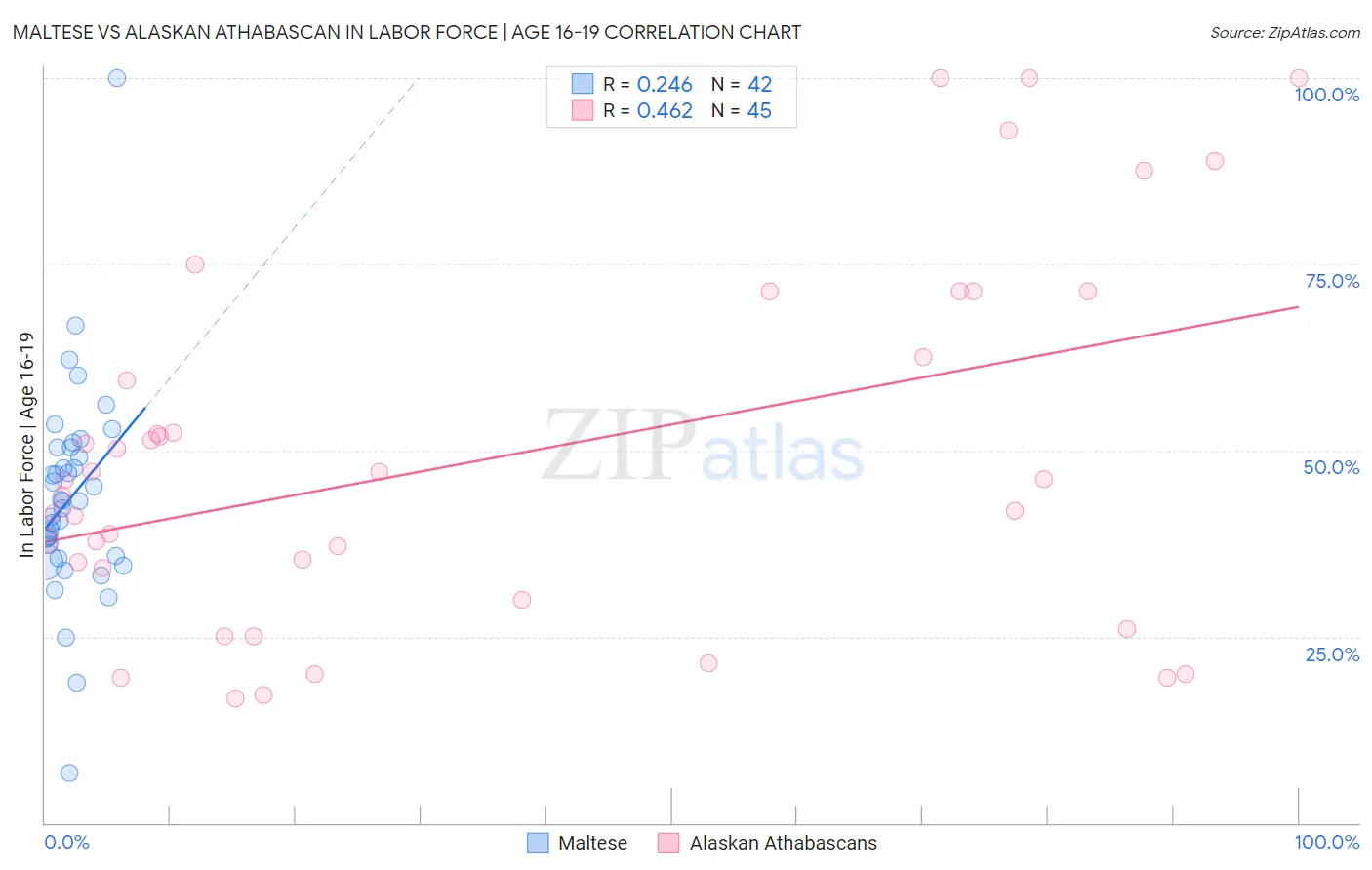 Maltese vs Alaskan Athabascan In Labor Force | Age 16-19